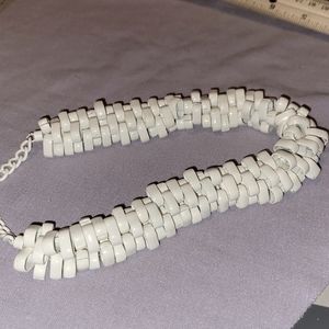 Zara White enameled metal chunky statement necklace